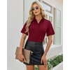 image:imagesiliteelon Button Down Shirts for Women Hidden Placket Short Sleeve Button Up Dress Shirt Business Casual Work BlousesBurgundy