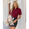 image:imagesiliteelon Button Down Shirts for Women Hidden Placket Short Sleeve Button Up Dress Shirt Business Casual Work BlousesBurgundy