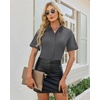image:imagesiliteelon Button Down Shirts for Women Hidden Placket Short Sleeve Button Up Dress Shirt Business Casual Work BlousesGrey