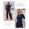 image:imagesiliteelon Button Down Shirts for Women Hidden Placket Short Sleeve Button Up Dress Shirt Business Casual Work BlousesNavy Blue