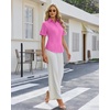 image:imagesiliteelon Button Down Shirts for Women Hidden Placket Short Sleeve Button Up Dress Shirt Business Casual Work BlousesRose Red