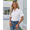 image:imagesiliteelon Button Down Shirts for Women Hidden Placket Short Sleeve Button Up Dress Shirt Business Casual Work BlousesWhite