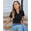 image:imagesiliteelon Slim fit Women Button Down Shirts Stretch Short Sleeve Button up Wrinkle Free Business Classic Office WorkBlack