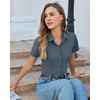 image:imagesiliteelon Slim fit Women Button Down Shirts Stretch Short Sleeve Button up Wrinkle Free Business Classic Office WorkBlue Grey