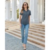 image:imagesiliteelon Slim fit Women Button Down Shirts Stretch Short Sleeve Button up Wrinkle Free Business Classic Office WorkBlue Grey