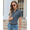 image:imagesiliteelon Slim fit Women Button Down Shirts Stretch Short Sleeve Button up Wrinkle Free Business Classic Office WorkBlue Grey