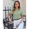 image:imagesiliteelon Slim fit Women Button Down Shirts Stretch Short Sleeve Button up Wrinkle Free Business Classic Office WorkGreen