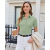 image:imagesiliteelon Slim fit Women Button Down Shirts Stretch Short Sleeve Button up Wrinkle Free Business Classic Office WorkGreen
