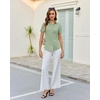 image:imagesiliteelon Slim fit Women Button Down Shirts Stretch Short Sleeve Button up Wrinkle Free Business Classic Office WorkGreen