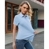 image:imagesiliteelon Slim fit Women Button Down Shirts Stretch Short Sleeve Button up Wrinkle Free Business Classic Office WorkLight Blue