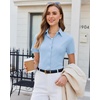 image:imagesiliteelon Slim fit Women Button Down Shirts Stretch Short Sleeve Button up Wrinkle Free Business Classic Office WorkLight Blue