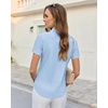 image:imagesiliteelon Slim fit Women Button Down Shirts Stretch Short Sleeve Button up Wrinkle Free Business Classic Office WorkLight Blue