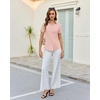 image:imagesiliteelon Slim fit Women Button Down Shirts Stretch Short Sleeve Button up Wrinkle Free Business Classic Office WorkLight Pink