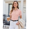 image:imagesiliteelon Slim fit Women Button Down Shirts Stretch Short Sleeve Button up Wrinkle Free Business Classic Office WorkLight Pink