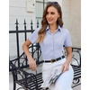 image:imagesiliteelon Slim fit Women Button Down Shirts Stretch Short Sleeve Button up Wrinkle Free Business Classic Office WorkLight Purple
