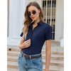 image:imagesiliteelon Slim fit Women Button Down Shirts Stretch Short Sleeve Button up Wrinkle Free Business Classic Office WorkNavy Blue