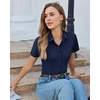 image:imagesiliteelon Slim fit Women Button Down Shirts Stretch Short Sleeve Button up Wrinkle Free Business Classic Office WorkNavy Blue