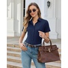 image:imagesiliteelon Slim fit Women Button Down Shirts Stretch Short Sleeve Button up Wrinkle Free Business Classic Office WorkNavy Blue