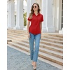 image:imagesiliteelon Slim fit Women Button Down Shirts Stretch Short Sleeve Button up Wrinkle Free Business Classic Office WorkRed