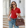 image:imagesiliteelon Slim fit Women Button Down Shirts Stretch Short Sleeve Button up Wrinkle Free Business Classic Office WorkRed