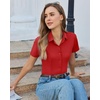 image:imagesiliteelon Slim fit Women Button Down Shirts Stretch Short Sleeve Button up Wrinkle Free Business Classic Office WorkRed