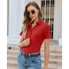 image:imagesiliteelon Slim fit Women Button Down Shirts Stretch Short Sleeve Button up Wrinkle Free Business Classic Office WorkRed