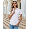 image:imagesiliteelon Slim fit Women Button Down Shirts Stretch Short Sleeve Button up Wrinkle Free Business Classic Office WorkWhite