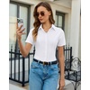 image:imagesiliteelon Slim fit Women Button Down Shirts Stretch Short Sleeve Button up Wrinkle Free Business Classic Office WorkWhite
