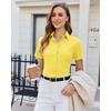 image:imagesiliteelon Slim fit Women Button Down Shirts Stretch Short Sleeve Button up Wrinkle Free Business Classic Office WorkYellow