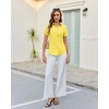 image:imagesiliteelon Slim fit Women Button Down Shirts Stretch Short Sleeve Button up Wrinkle Free Business Classic Office WorkYellow