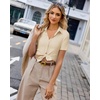 image:imagesiliteelon Womens Button Down Shirt Slim Fit Stretch Short Sleeve Dress Shirt Wrinkle Free Collared Business Work Blouse TopBeige