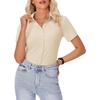 image:imagesiliteelon Womens Button Down Shirt Slim Fit Stretch Short Sleeve Dress Shirt Wrinkle Free Collared Business Work Blouse TopBeige