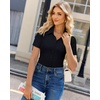 image:imagesiliteelon Womens Button Down Shirt Slim Fit Stretch Short Sleeve Dress Shirt Wrinkle Free Collared Business Work Blouse TopBlack
