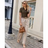 image:imagesiliteelon Womens Button Down Shirt Slim Fit Stretch Short Sleeve Dress Shirt Wrinkle Free Collared Business Work Blouse TopBrown