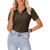 image:imagesiliteelon Womens Button Down Shirt Slim Fit Stretch Short Sleeve Dress Shirt Wrinkle Free Collared Business Work Blouse TopBrown