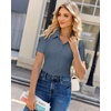 image:imagesiliteelon Womens Button Down Shirt Slim Fit Stretch Short Sleeve Dress Shirt Wrinkle Free Collared Business Work Blouse TopGrey Blue