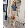 image:imagesiliteelon Womens Button Down Shirt Slim Fit Stretch Short Sleeve Dress Shirt Wrinkle Free Collared Business Work Blouse TopGrey Blue