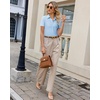 image:imagesiliteelon Womens Button Down Shirt Slim Fit Stretch Short Sleeve Dress Shirt Wrinkle Free Collared Business Work Blouse TopLight Blue