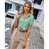image:imagesiliteelon Womens Button Down Shirt Slim Fit Stretch Short Sleeve Dress Shirt Wrinkle Free Collared Business Work Blouse TopLight Green