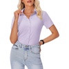 image:imagesiliteelon Womens Button Down Shirt Slim Fit Stretch Short Sleeve Dress Shirt Wrinkle Free Collared Business Work Blouse TopLight Purple