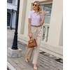 image:imagesiliteelon Womens Button Down Shirt Slim Fit Stretch Short Sleeve Dress Shirt Wrinkle Free Collared Business Work Blouse TopLight Purple