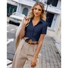 image:imagesiliteelon Womens Button Down Shirt Slim Fit Stretch Short Sleeve Dress Shirt Wrinkle Free Collared Business Work Blouse TopNavy Blue