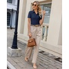 image:imagesiliteelon Womens Button Down Shirt Slim Fit Stretch Short Sleeve Dress Shirt Wrinkle Free Collared Business Work Blouse TopNavy Blue