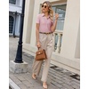 image:imagesiliteelon Womens Button Down Shirt Slim Fit Stretch Short Sleeve Dress Shirt Wrinkle Free Collared Business Work Blouse TopPink