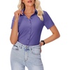 image:imagesiliteelon Womens Button Down Shirt Slim Fit Stretch Short Sleeve Dress Shirt Wrinkle Free Collared Business Work Blouse TopPurple