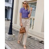 image:imagesiliteelon Womens Button Down Shirt Slim Fit Stretch Short Sleeve Dress Shirt Wrinkle Free Collared Business Work Blouse TopPurple