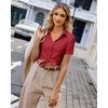 image:imagesiliteelon Womens Button Down Shirt Slim Fit Stretch Short Sleeve Dress Shirt Wrinkle Free Collared Business Work Blouse TopRed