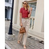 image:imagesiliteelon Womens Button Down Shirt Slim Fit Stretch Short Sleeve Dress Shirt Wrinkle Free Collared Business Work Blouse TopRed