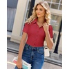 image:imagesiliteelon Womens Button Down Shirt Slim Fit Stretch Short Sleeve Dress Shirt Wrinkle Free Collared Business Work Blouse TopRed