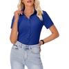 image:imagesiliteelon Womens Button Down Shirt Slim Fit Stretch Short Sleeve Dress Shirt Wrinkle Free Collared Business Work Blouse TopRoyal Blue